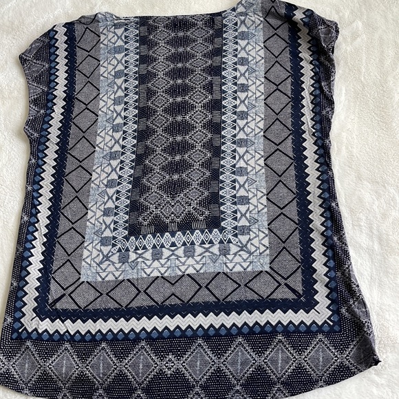 Lucky Brand tie waist sleeveless top blue / grey print sz large - Picture 10 of 12
